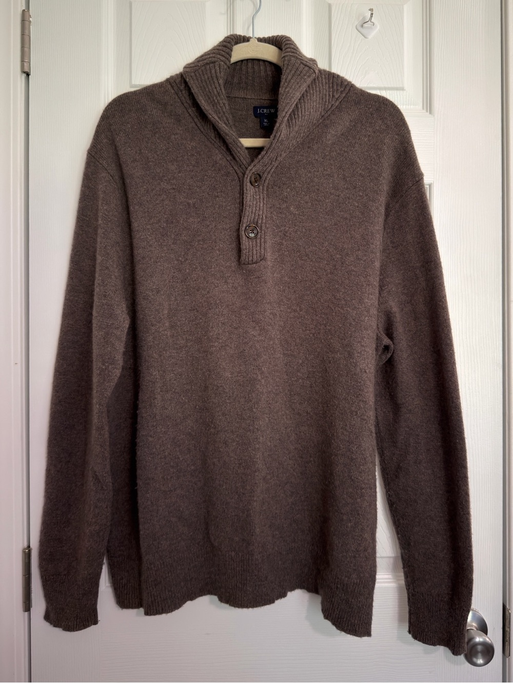 J.CREW Men's Knit Shawl Collar Button Neck Pullover Lambswool Blend Sweater XL